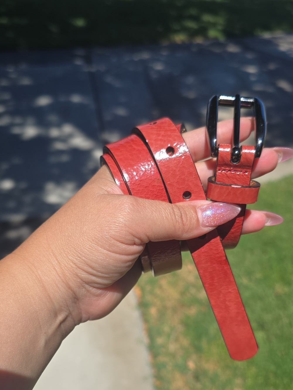 Fossil Red Brown Leather Narrow Belt with Black Buckle Size:L - Picture 7 of 7